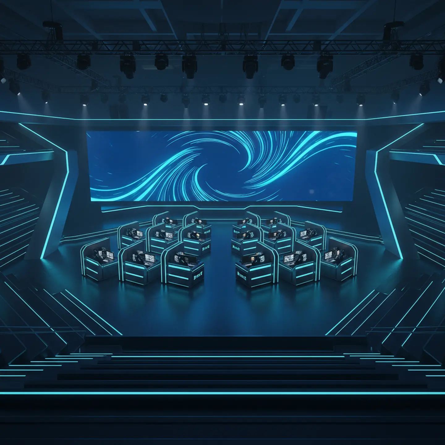 Massive skill-based esports arena with vibrant lighting